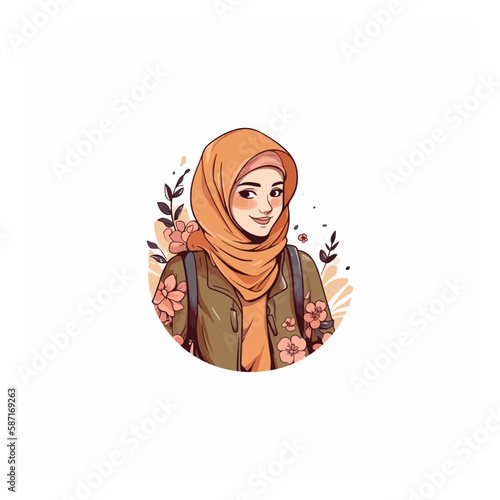 beautiful islamic woman wearing hijab, fashion logo vector