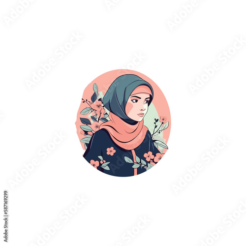 beautiful islamic woman wearing hijab, fashion logo vector