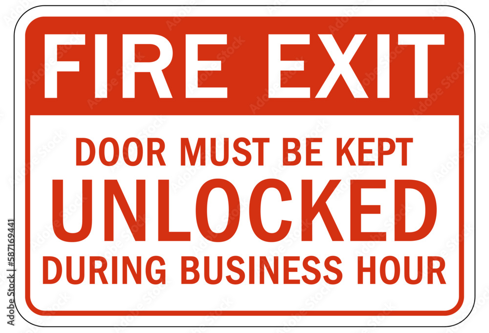 Cartello Sicurezza Porta "To Be Kept Unlocked During Working Hours" – 100x150 Mm, Plastica Rigida 1 Mm, Conforme ISO 7010