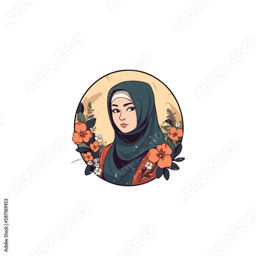 beautiful islamic woman wearing hijab, fashion logo vector