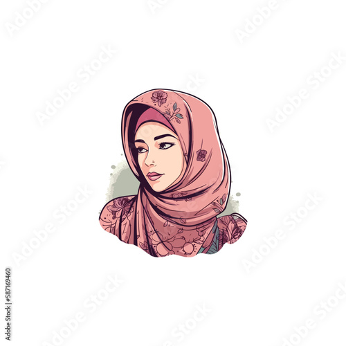 beautiful islamic woman wearing hijab, fashion logo vector