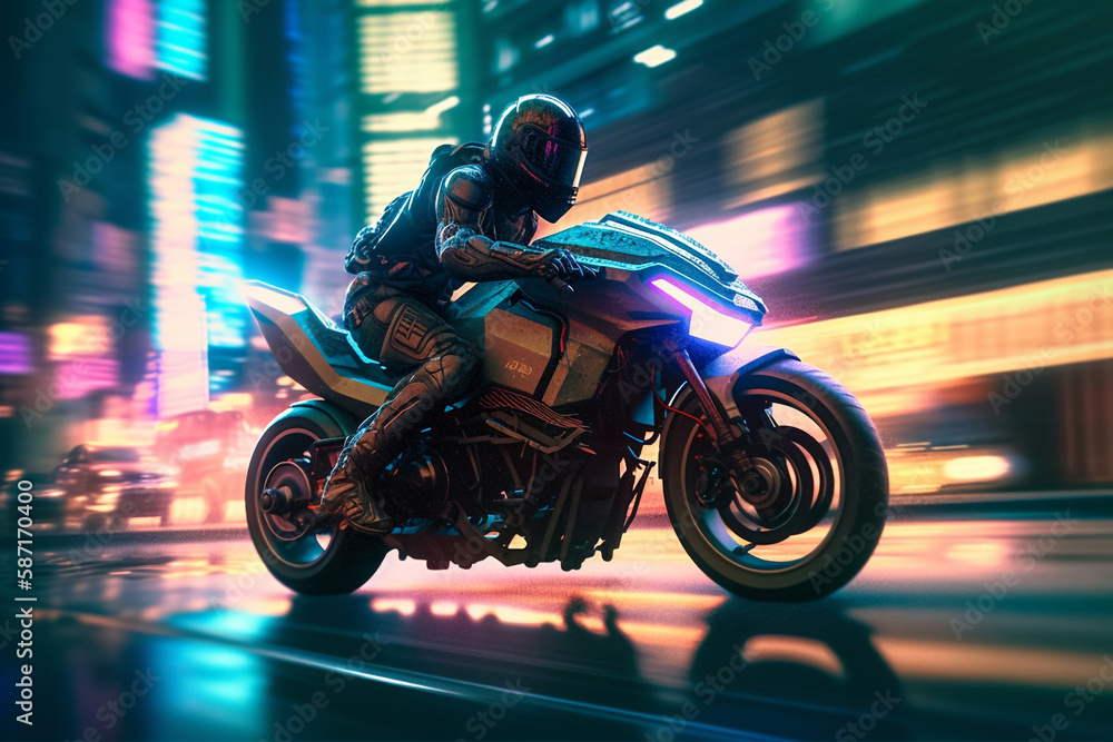 generative AI. Urban Adventure on a High-Speed Motorcycle