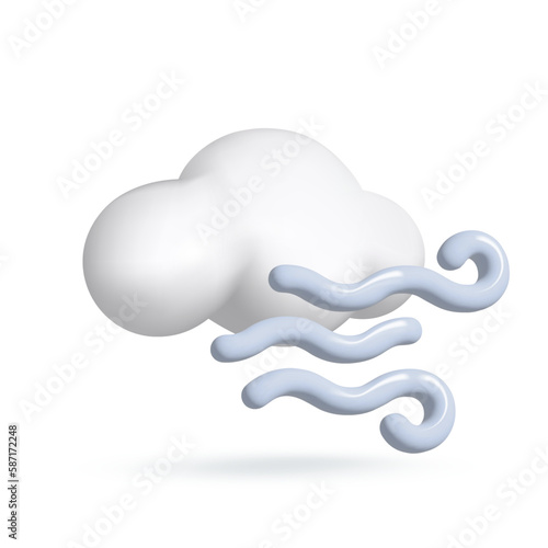 Vector 3d icon isolated on white background. Weather icon. White cloud with wind. Vector illustration for postcard, icons, poster, banner, web, design, arts.