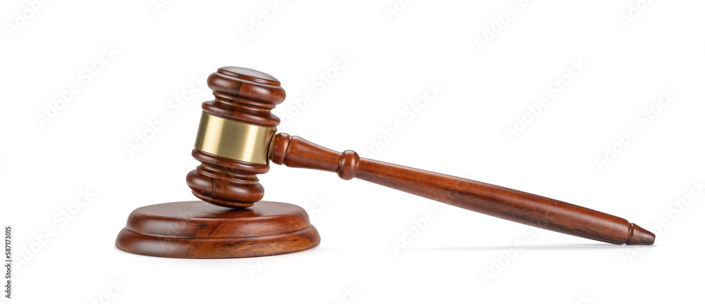 Judge's gavel hammer for adjudication isolated on white background. wooden auction hammer with a wooden stand. law and justice concept. Judge's gavel hammer for adjudication isolated on white background. wooden auction hammer with a wooden stand. law and justice concept.