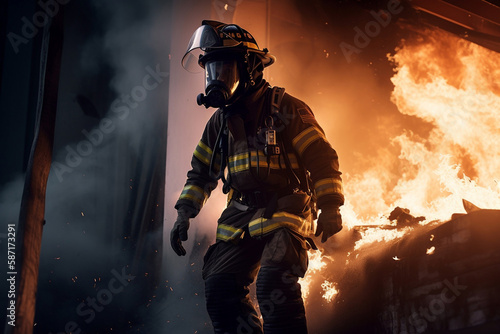 generative AI. Heroes of the Flames: Realistic Firefighters Battling Raging Inferno
