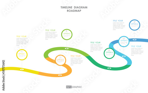 business project roadmap timeline diagram Infographic roadmap template for business. 6 step modern Timeline diagram calendar with presentation vector infographic.