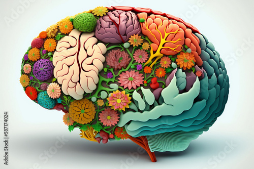 3D Human Brain Organ Flowers, Nutritional Diet, Healthy Living, Tools, Spring Season, Generative Ai