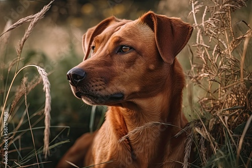 A grassy image of a red dog. Generative AI © AkuAku