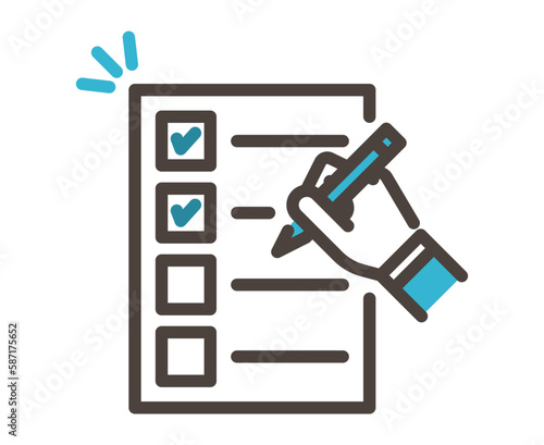 Checking with a pen on a questionnaire, medical questionnaire and survey form [Vector illustration]. photo