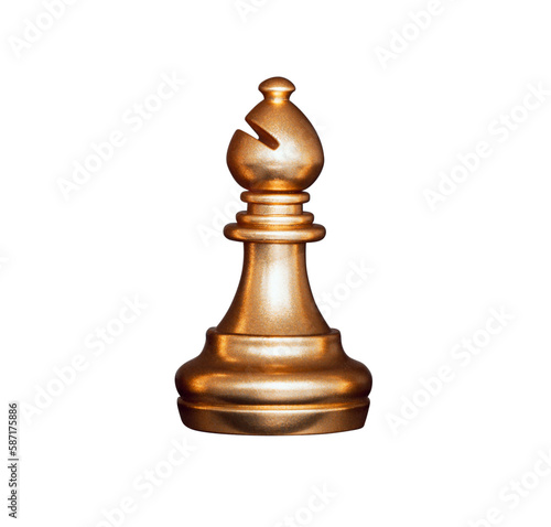 Fototapeta Gold bishop chess isolated on transparent Background.