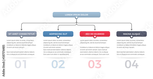 Diagram infographic template with 4 elements, flowchart