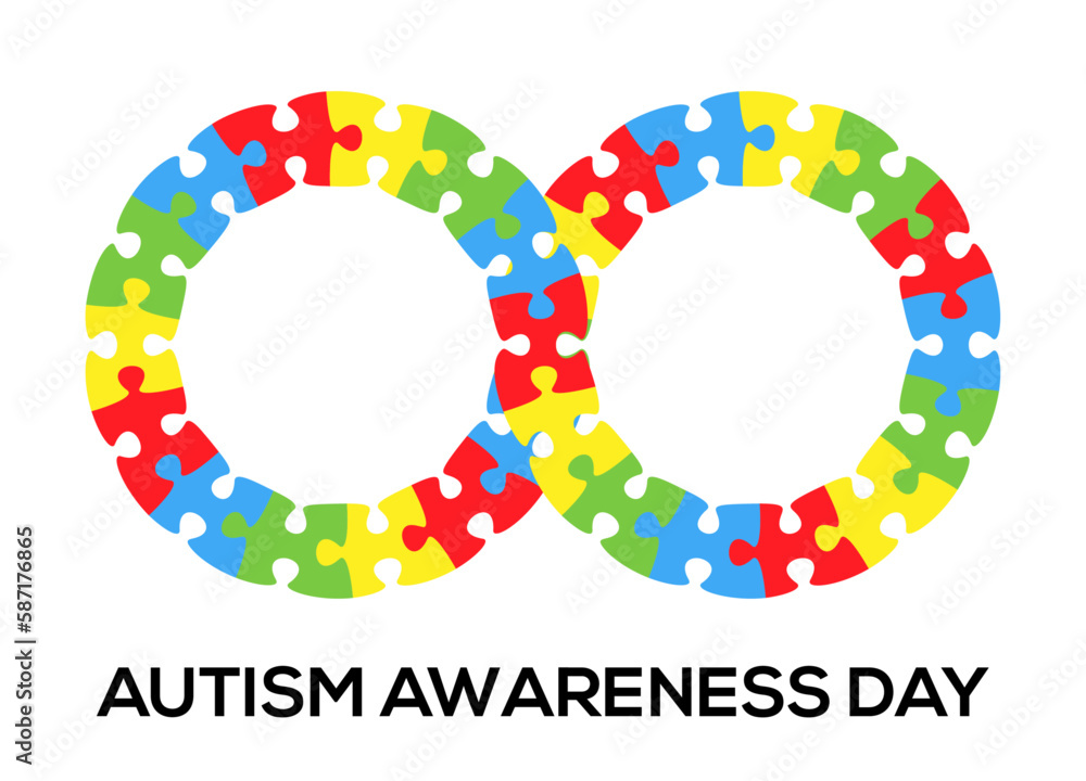Fototapeta premium Autism Awareness Day. Colorful infinity puzzle vector isolated on white background.