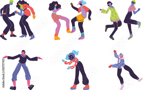 Dancing people set, flat vector illustration isolated on white background.