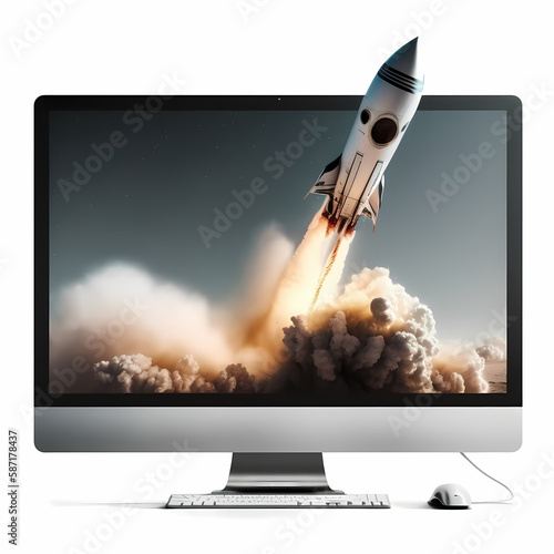 Rocket Launch From Desktop. Generative AI