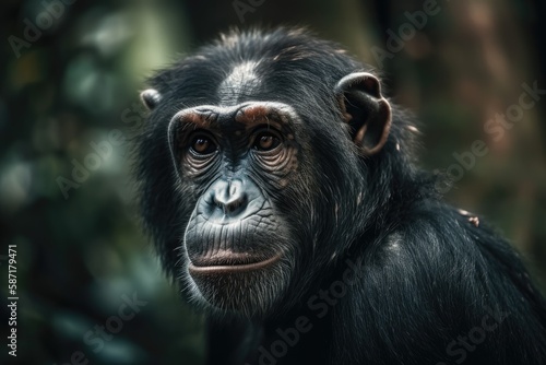 A large ape stands among the forest, staring intently. Generative AI © AkuAku