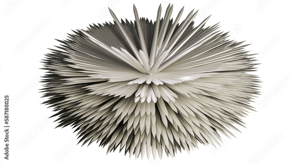 Naklejka premium abstract isolated element, flower and plants, star, light, metallic texture, free copy space, silver, white, wallpaper, 3d, transparent background, png, render, illustration, bright, concentration