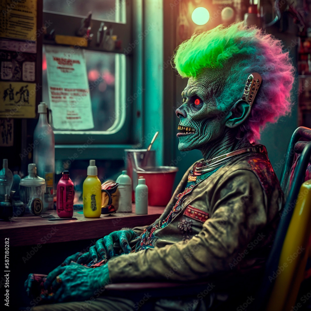 Fototapeta premium Alien at barber shop