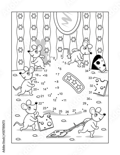 Mice and cheese dot-to-dot activity sheet
