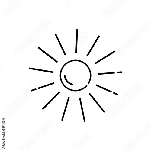 Vector .Sun Icon.Light Symbol.On White Background.Web Design.Social Networks.Print for Textile.Poster.Baner.Advertising.Line.Black.Summer.Heat.Degrees.Weather.Rest.Sea.Sand.Beach.Desert .Isolated.