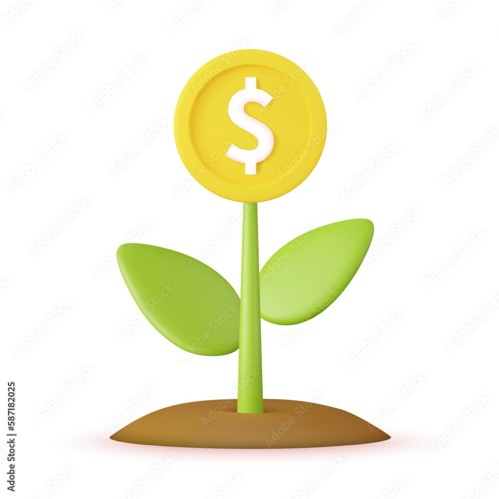 3d Money tree plant with coin dollar. 3d Money tree plant with coin dollar.