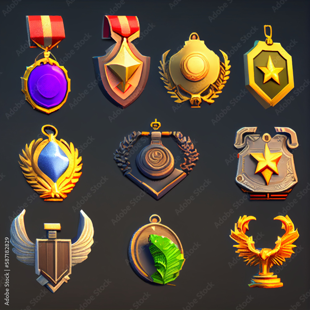 Different game assets of medal, Generative AI Different game assets of medal, Generative AI