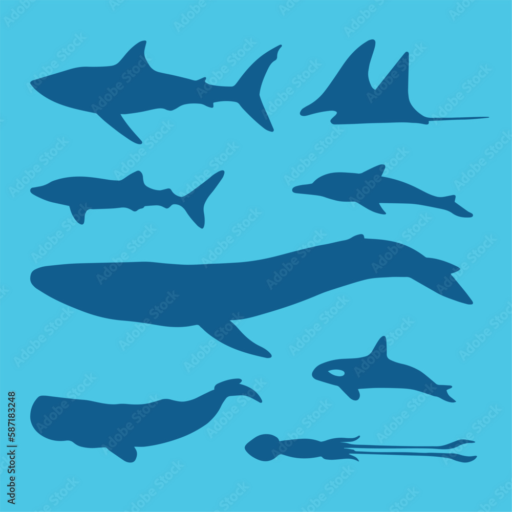 big fish silhouete vector set big fish silhouete vector set