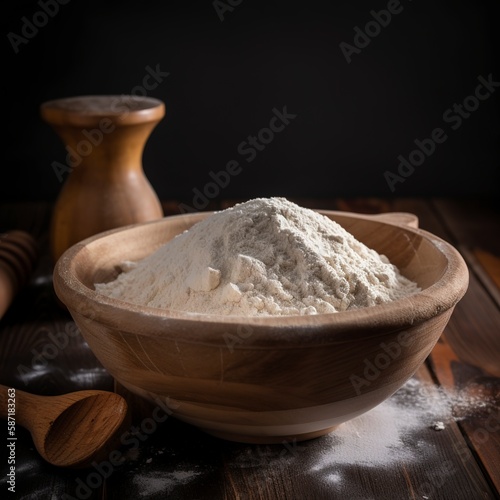 Baking dough in a wooden bowl on a black background.