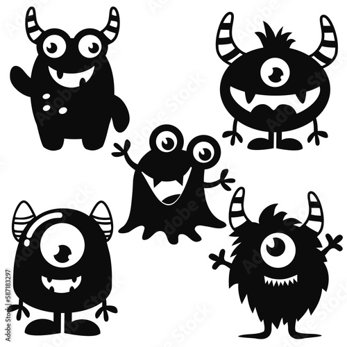 Fototapeta Naklejka Na Ścianę i Meble -  Funny friendly monster silhouette vector cartoon illustration