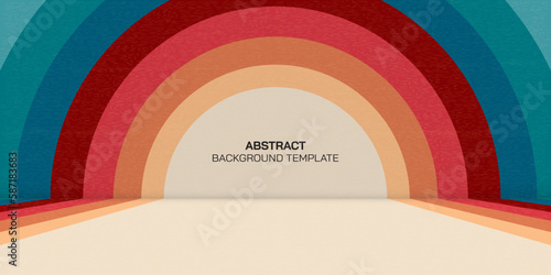 Abstract 1970's style colorful stripes circle frame perspective view. Pastel circle as a stage retro design.