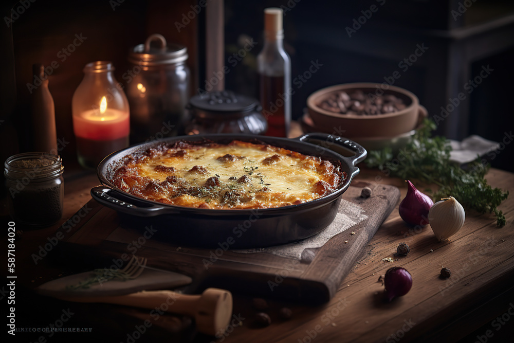 Greek moussaka closeup photographic, professional background, generative AI tech. Greek moussaka closeup photographic, professional background, generative AI tech.