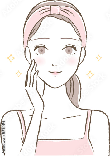 ツルツルで肌の調子がいい若い女性のイラスト