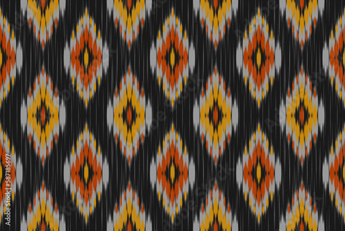 Ethnic ikat seamless pattern in tribal. American, Mexican style. Aztec geometric ornament print. Design for background, wallpaper, illustration, fabric, clothing, carpet, textile, batik, embroidery.