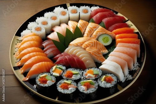 A Platter Of Fresh Sushi. Generative AI