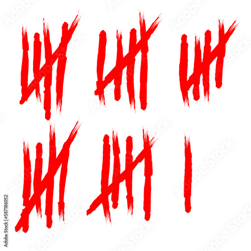 Red Tally Marks, Numberic, Tradisional Number