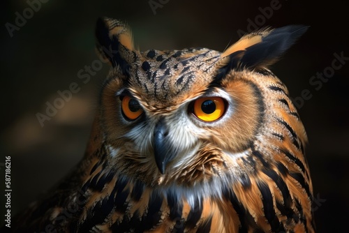 Eurasian Eagle Owl, European Eagle owl, close up, Bubo bubo. Generative AI © AkuAku