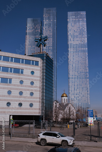 Wallpaper Mural Orthodox Church of St. Seraphim of Sarov against the backdrop of modern skyscrapers Torontodigital.ca