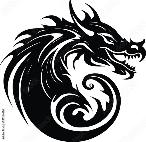 Fire Breathing Dragon Logo Monochrome Design Style 