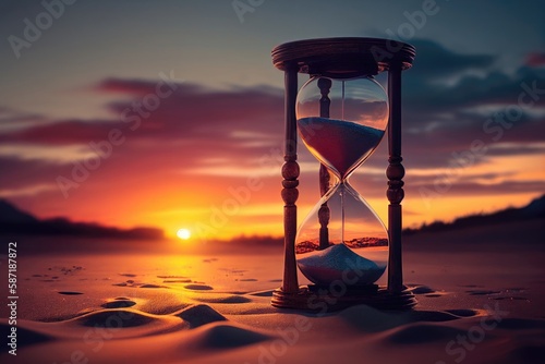 Hourglass On The Background Of A Sea Sunset. Generative AI