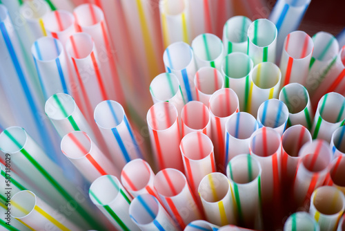 Top view of a group of plastic straws photo