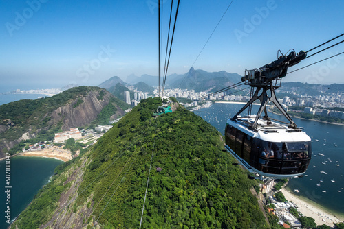 Beautiful view from Sugar Loaf cable car to green mountains