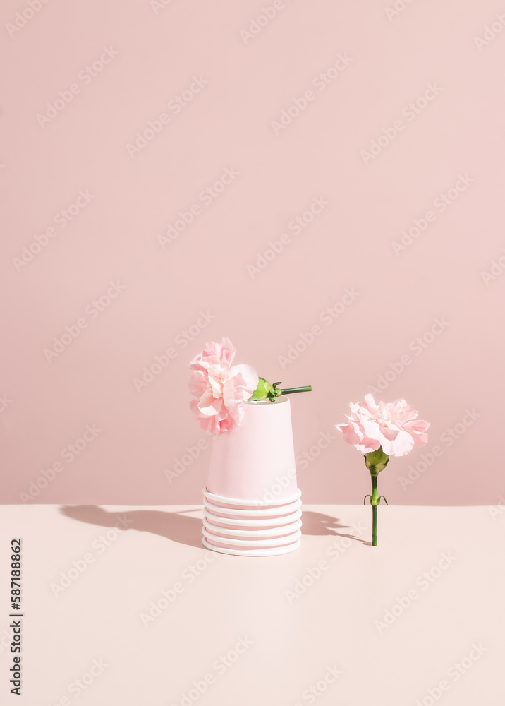 Stack of pink paper coffee cup