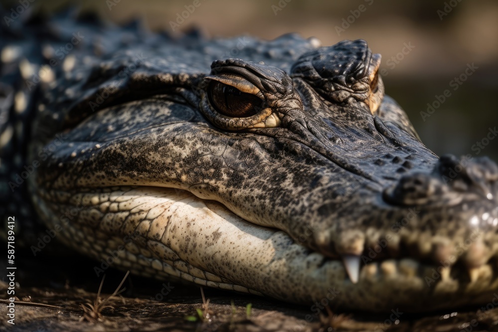 Fototapeta premium Florida Alligator close up photo taken in the Everglades. Generative AI