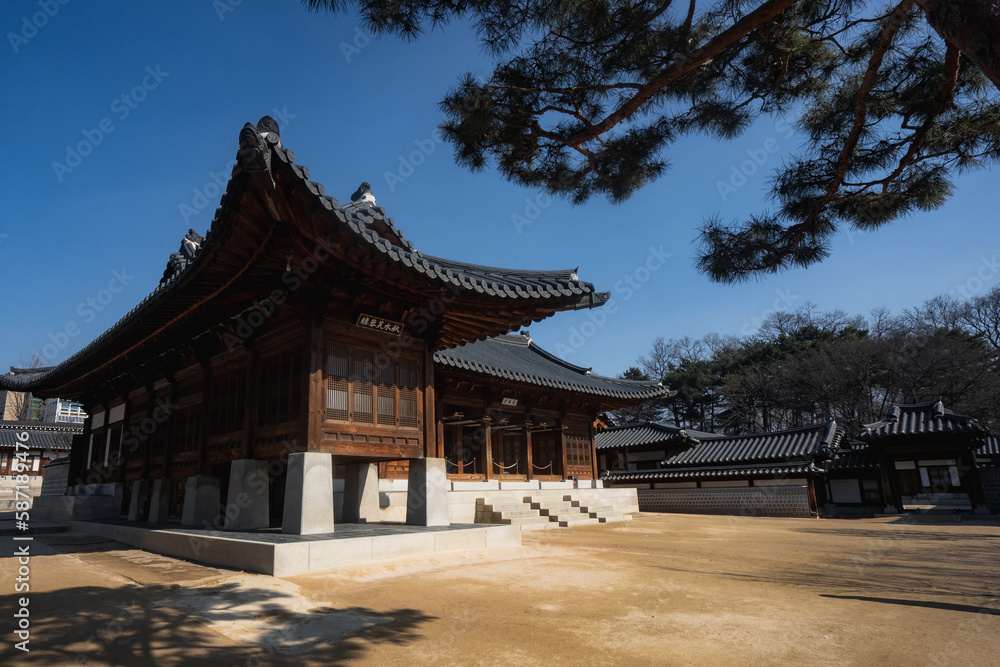 Gyeongbokgung Palace and Geoncheonggung during winter morning at Jongno-gu , Seoul South Korea : 8 February 2023 Gyeongbokgung Palace and Geoncheonggung during winter morning at Jongno-gu , Seoul South Korea : 8 February 2023