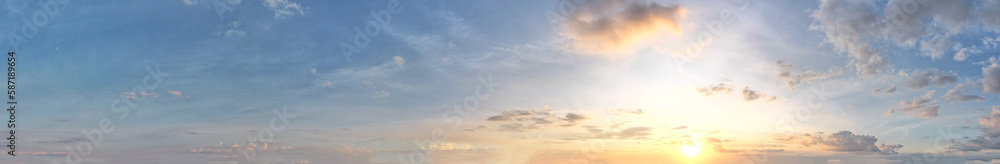 The panoramic view of the beautiful sunlight with clouds and blue sky was a stunning sight, Sky background. The panoramic view of the beautiful sunlight with clouds and blue sky was a stunning sight, Sky background.