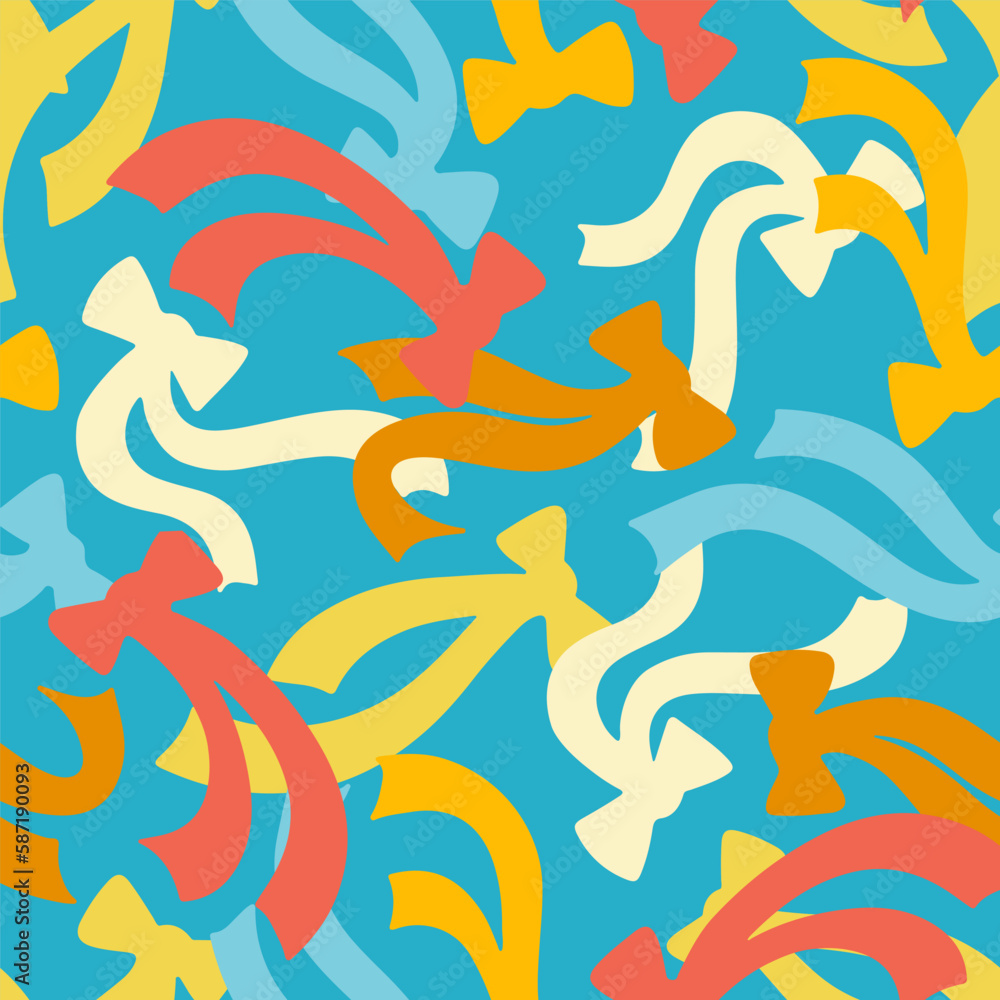Obraz premium Colourful ribbon seamless pattern on turquoise background.
