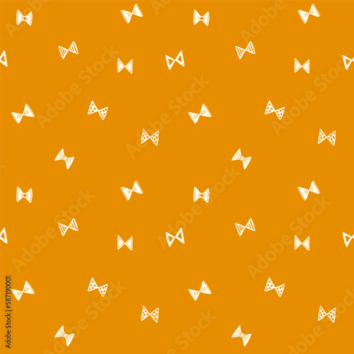 Ditsy orange repaeted pattern with white bows. Hand drawn flat design. photo