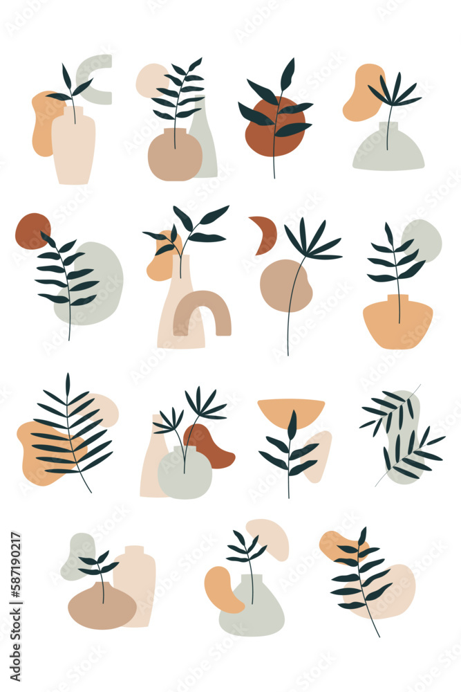 Abstract shapes and leaves element vector flat design illustration set Abstract shapes and leaves element vector flat design illustration set