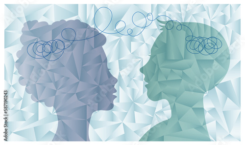 Vector illustration. A man and a woman do not understand each other.
 Difficult relationships in the family and with relatives.
