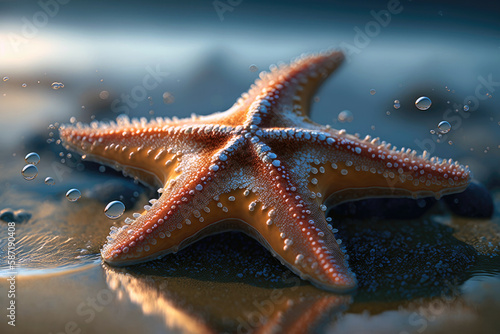 Bright Orange Sea Star With Long, Tapered Arms. Generative AI