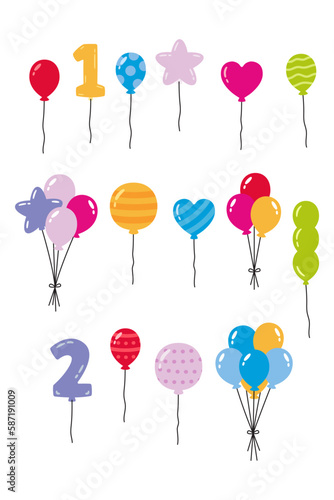 Various birthday balloons vector illustration set